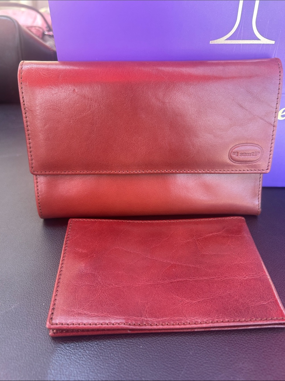 I Santi Made in Italy Leather Organizer Wallet Clutch Cognac Brown Vinta